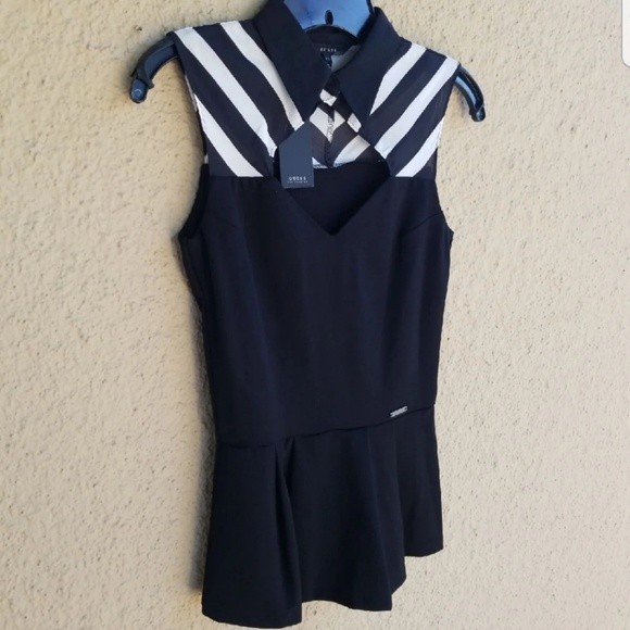 New Guess Peplum Black and White Top NEW! - Picture 8 of 8